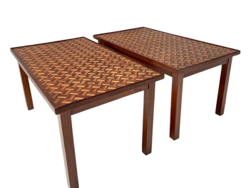 Pair of Mid-Century Modern Side Tables with Mosaic Inlaid Tops, 1960s
